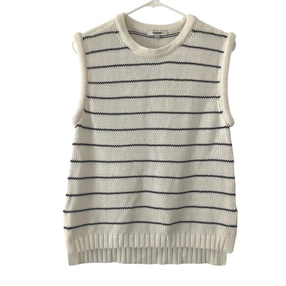 Madewell Women's Puff Trim Sweater Vest in Navy Stripe Relaxed M Medium New - Picture 2 of 9